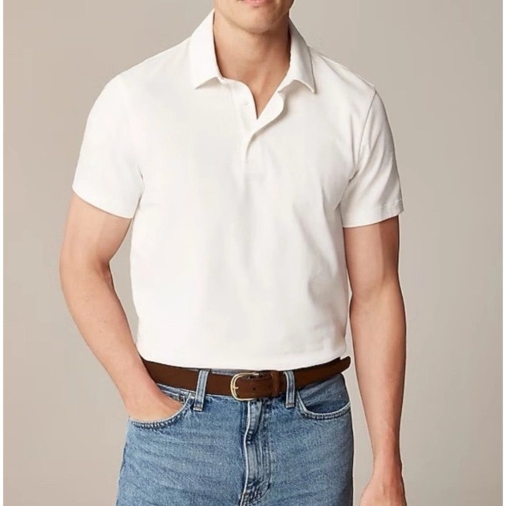 J Crew Sueded Jersey Polo Shirt Men's Large Ivory Classic 100% Cotton Old Money